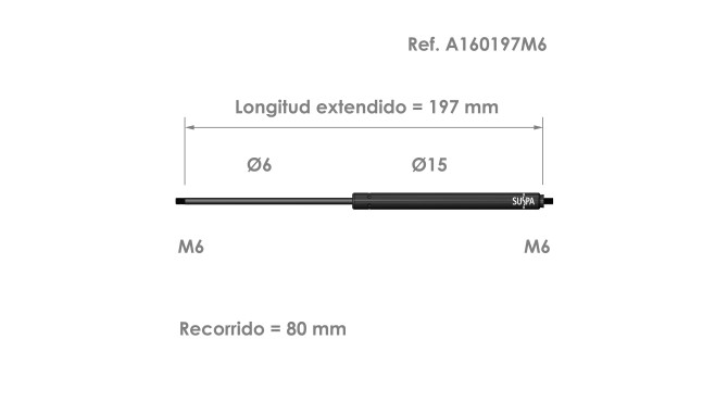 Resorte de gas roscado Suspa · Fuerza: 50-420 N · Ref A160197M6