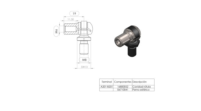 Terminal rótula con tornillo M8 (M6) · Resorte Gas