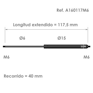 Resorte de gas roscado Suspa · Fuerza: 50-420 N · Ref A160117M6