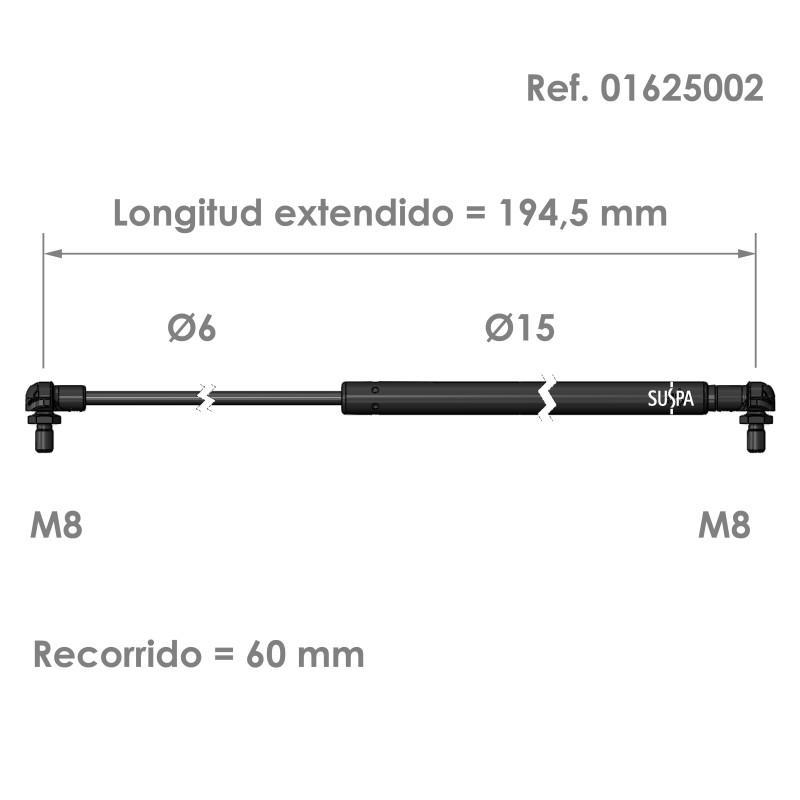 Resorte de gas rótula · Fuerza: 50 - 420 N