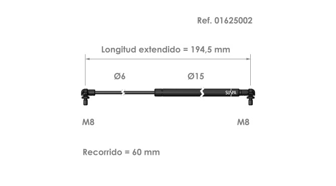 Resorte de gas rótula · Fuerza: 50 - 420 N