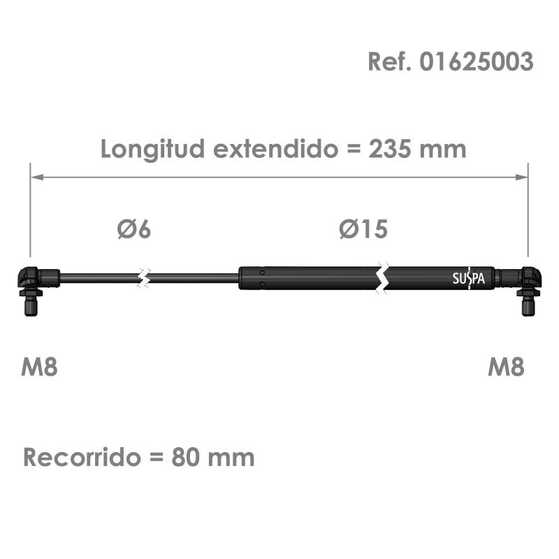 Resorte de gas rótula Suspa Fuerza: 50-420 N Ref 01625003