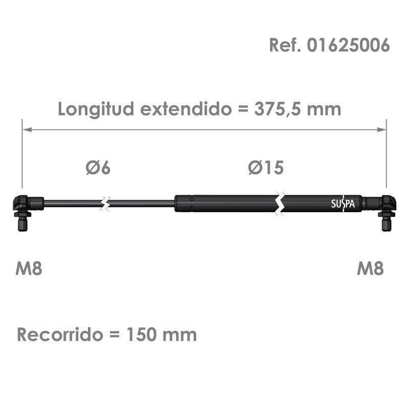 Resorte de gas rótula Suspa Fuerza: 50-4000 N Ref 01625006