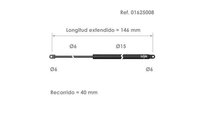 Resorte de gas ojal SUSPA Fuerza: 50-420 N - Ref 01625008