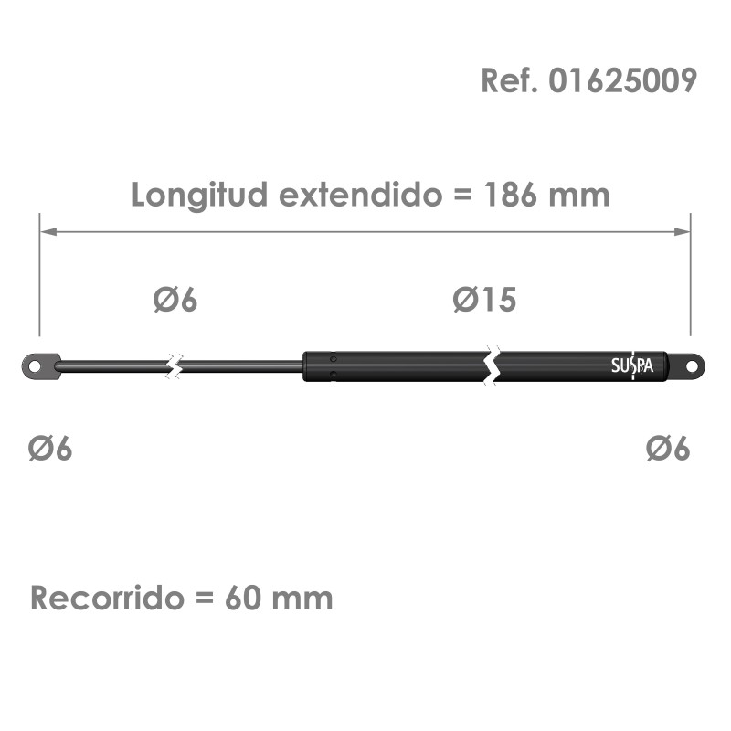 Resorte de gas ojal SUSPA Fuerza: 50-420 N - Ref 01625009