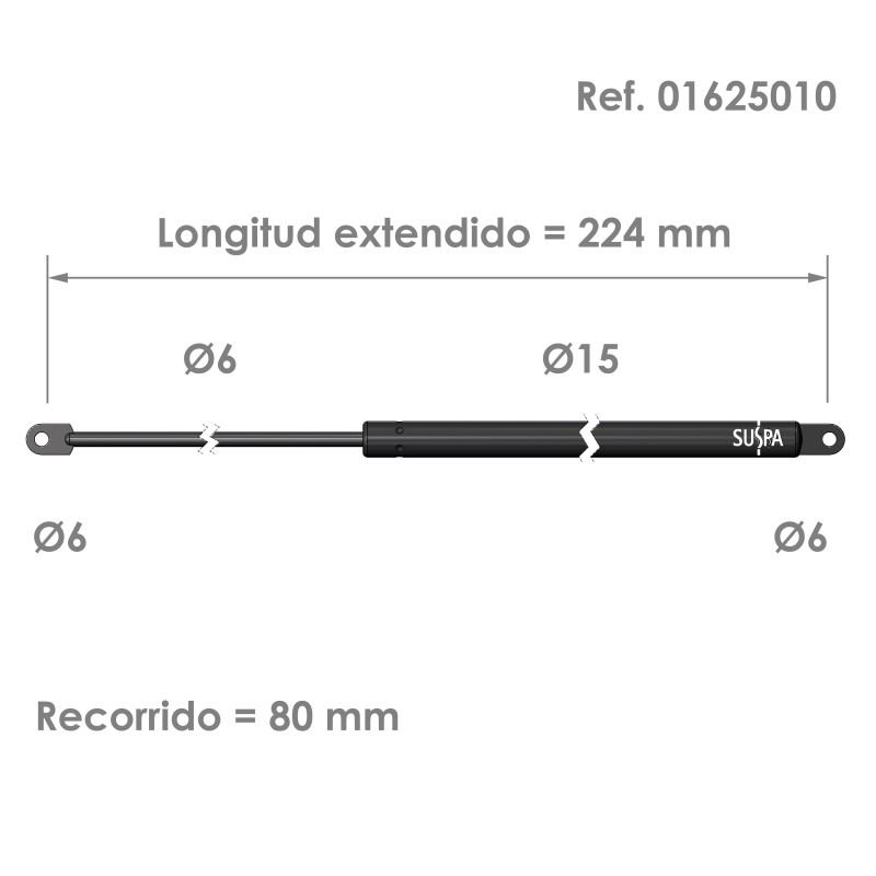 Resorte de gas ojal SUSPA Fuerza: 50-420 N - Ref 01625010