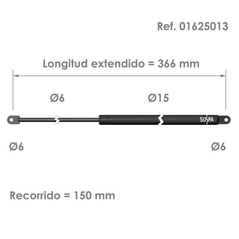 Resorte de gas ojal Suspa Fuerza: 50-420N Ref. 01625013