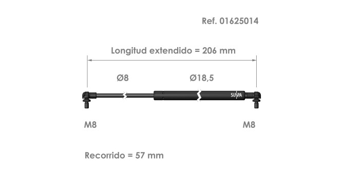 Resorte de gas rótula Suspa Fuerza: 80-750 N Ref 01625014