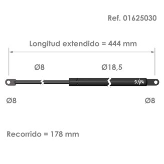 Resorte de gas ojal Suspa Fuerza: 80-750 N Ref 01625030