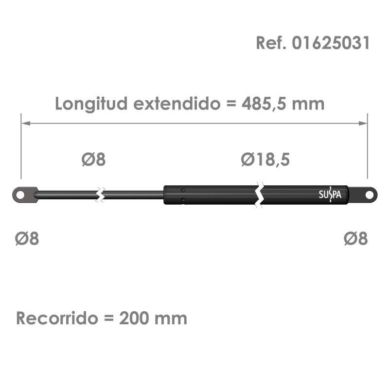 Resorte de gas ojal Suspa Fuerza: 80-750 N Ref 01625031