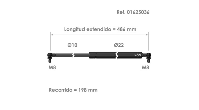 Resorte de gas rótula Suspa Fuerza: 100-1200 N Ref 01625036