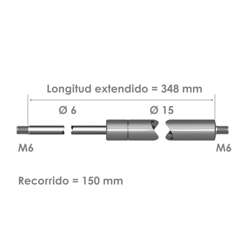 Resorte de gas inoxidable · Fuerza: 50 - 400 N