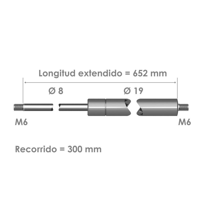 Resorte de gas inoxidable · Fuerza: 50 - 750 N