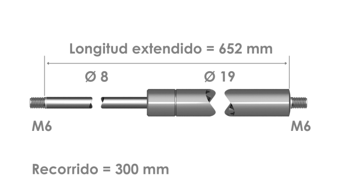 Resorte de gas inoxidable · Fuerza: 50 - 750 N