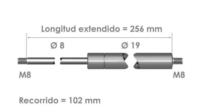 Resorte de gas inoxidable · Fuerza: 50 - 750 N Resorte de gas inoxidable · Fuerza: 50 - 750 N