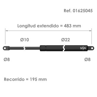 Resorte de gas ojal Suspa Fuerza: 100-1200 N Ref 01625045