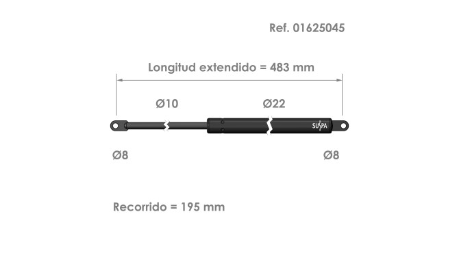 Resorte de gas ojal Suspa Fuerza: 100-1200 N Ref 01625045