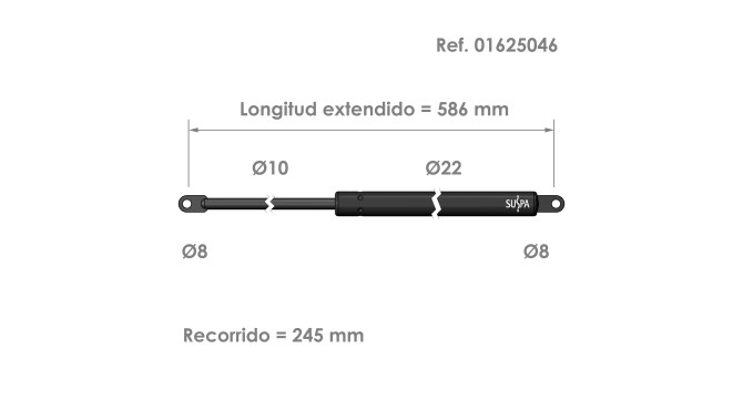 Resorte de gas ojal Suspa Fuerza: 100-1200 N Ref 01625046