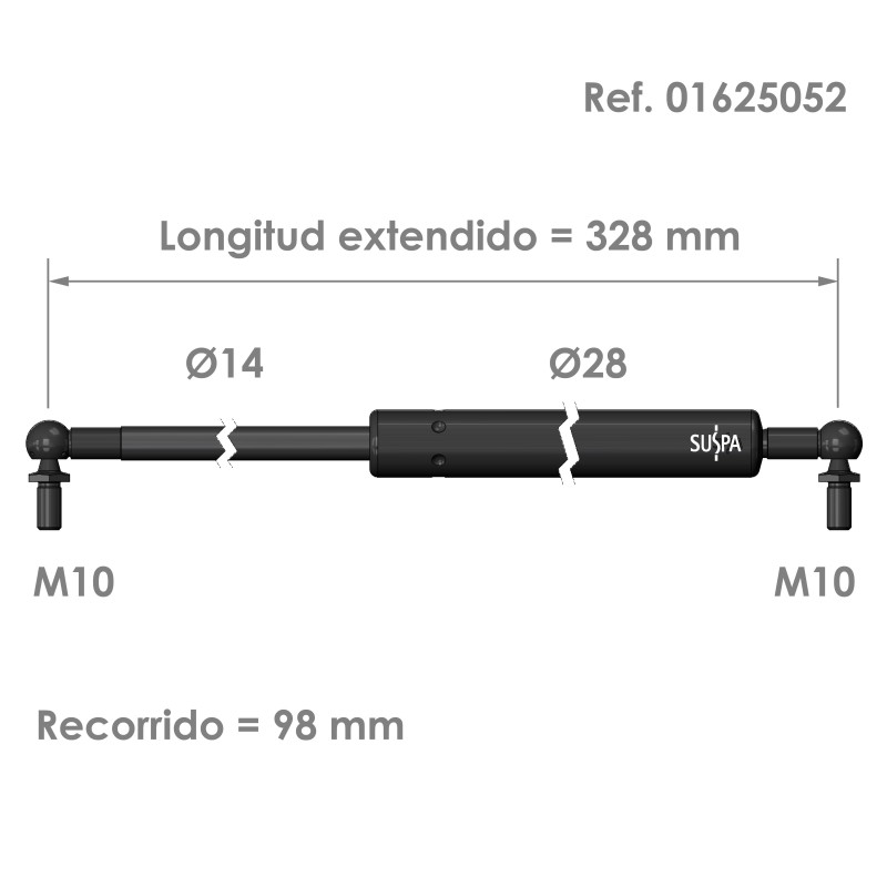 Resorte de gas rótula Suspa Fuerza: 200-2000 N Ref 01625052