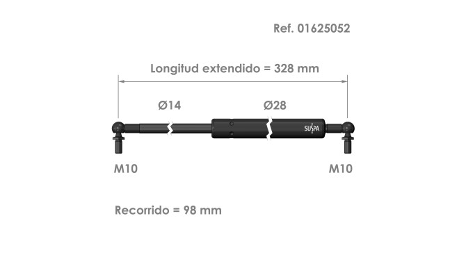 Resorte de gas rótula Suspa Fuerza: 200-2000 N Ref 01625052