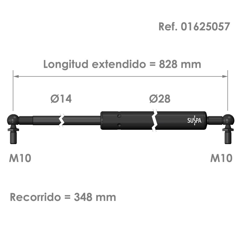 Resorte de gas rótula Suspa Fuerza: 200-2000 N Ref 01625057