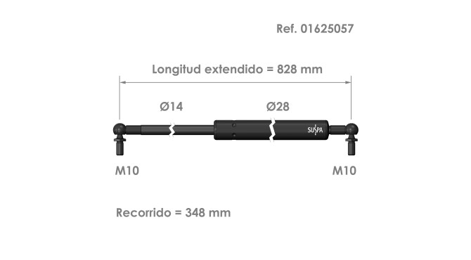 Resorte de gas rótula Suspa Fuerza: 200-2000 N Ref 01625057