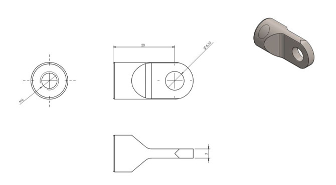 Terminal ojal inox Ø 6mm para M6 L20 h3 mm