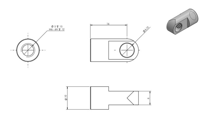 Terminal ojal inox Ø 6mm para M6 L16 h6 mm