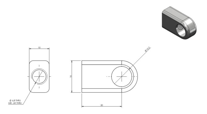 Terminal ojal inox M8 L20mm Ø10mm