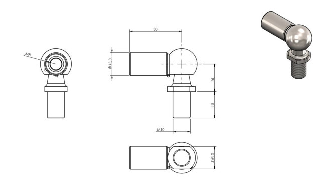 Terminal rótula M8 · Resortes de Gas Inox