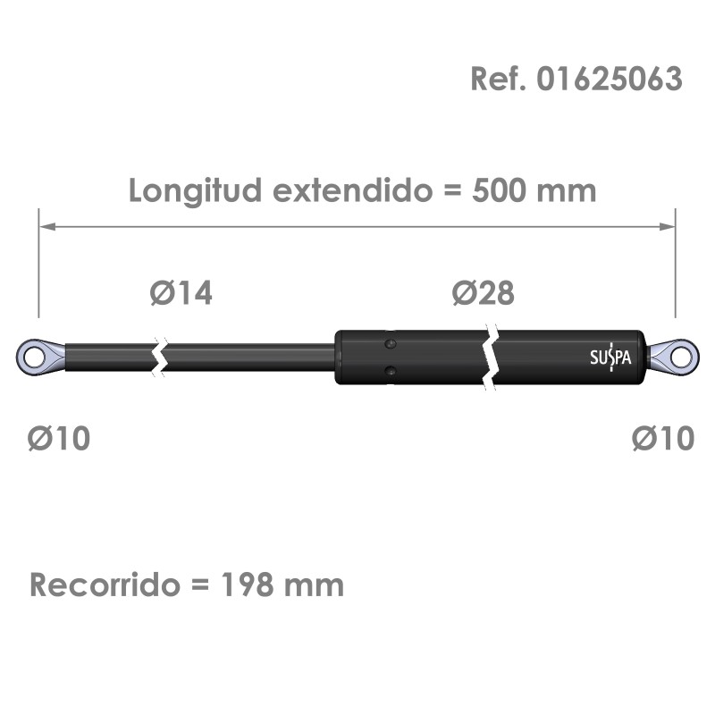 Resorte de gas ojal Suspa Fuerza: 200-2000 N Ref 01625063