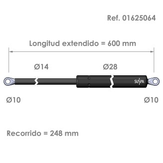 Resorte de gas ojal Suspa Fuerza: 200-2000 N Ref 01625064