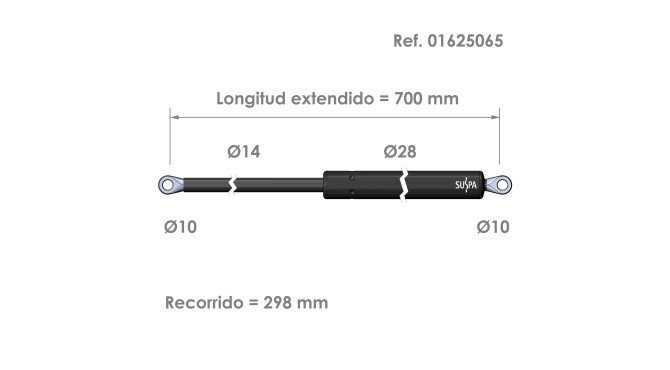 Resorte de gas ojal Suspa Fuerza: 200-2000 N Ref 01625065