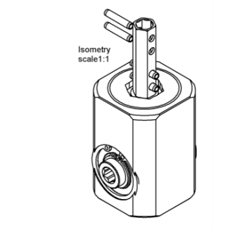 Caja de transmisión, husillo, tuerca y manivela