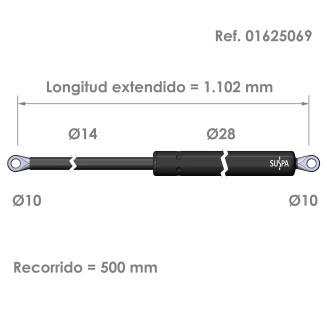 Resorte de gas ojal Suspa Fuerza: 200-2000 N Ref 01625069