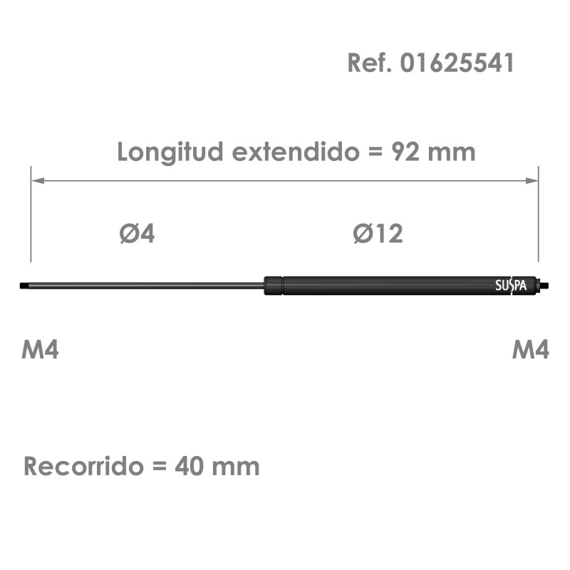 Resorte de gas roscado Suspa Fuerza: 40-180 N Ref 01625541