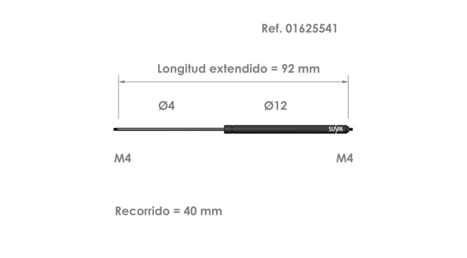 Resorte de gas roscado Suspa Fuerza: 40-180 N Ref 01625541