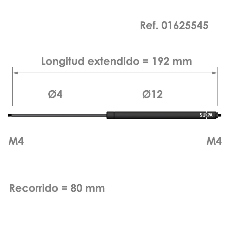 Resorte de gas roscado Suspa Fuerza: 40-180 N Ref 01625545