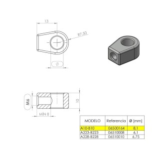 Terminal de ojal 8 mm (M6) · Resorte Gas