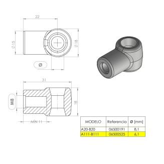 Terminal de ojal 10 mm (M8) · Resorte Gas