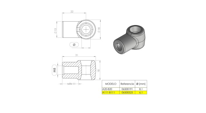 Terminal de ojal 10 mm (M8) · Resorte Gas