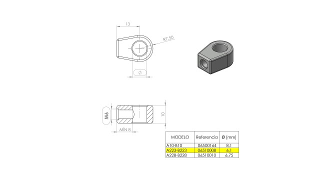 Terminal de ojal 6 mm (M6) · Resorte Gas