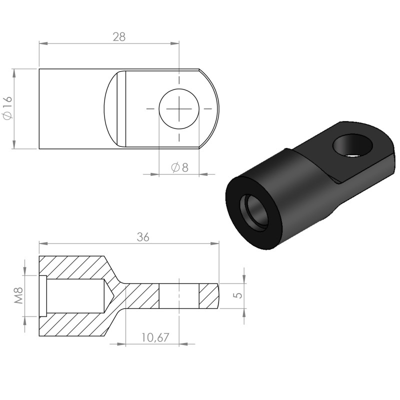 Terminal de ojal 8 mm (M8) · Resorte Gas