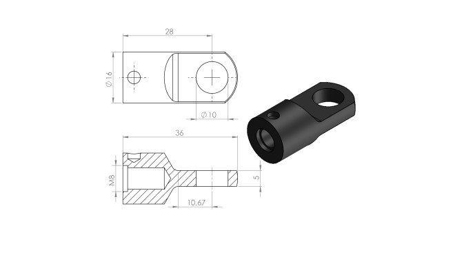 Terminal de ojal 10 mm (M8) · Resorte Gas